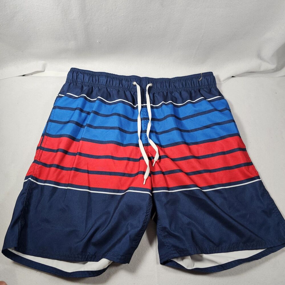 Peyton & Parker Swim Trunks Built In Mesh Lining Mens Size L Blue Red White